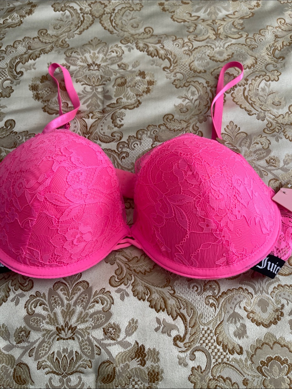 Juicy Couture Neon Hot Pink Lace Push-Up Bra